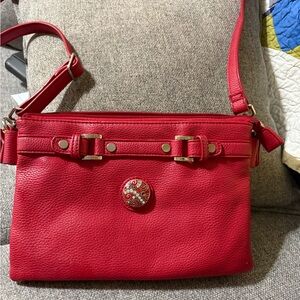 Red Leather Crossbody Bag with Decorative Accent
